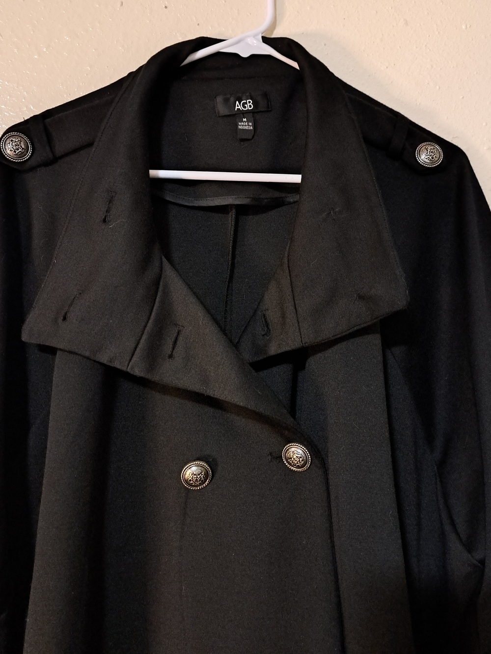 AGB Black Double-Breasted Pea Coat with Decorative Buttons